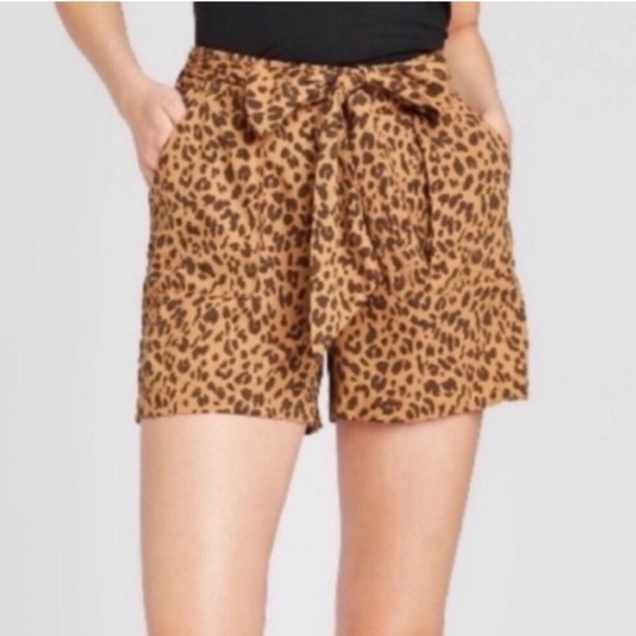 a new day Pants - A New Day Leopard Print Tie Paper Bag Shorts